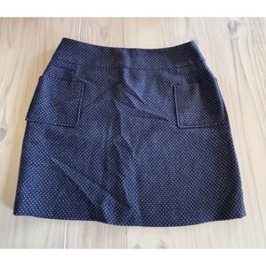 Hobbs London Navy Blue Polka Dot Wool Blend A-Line Mini Skirt Womens US 12 UK 16